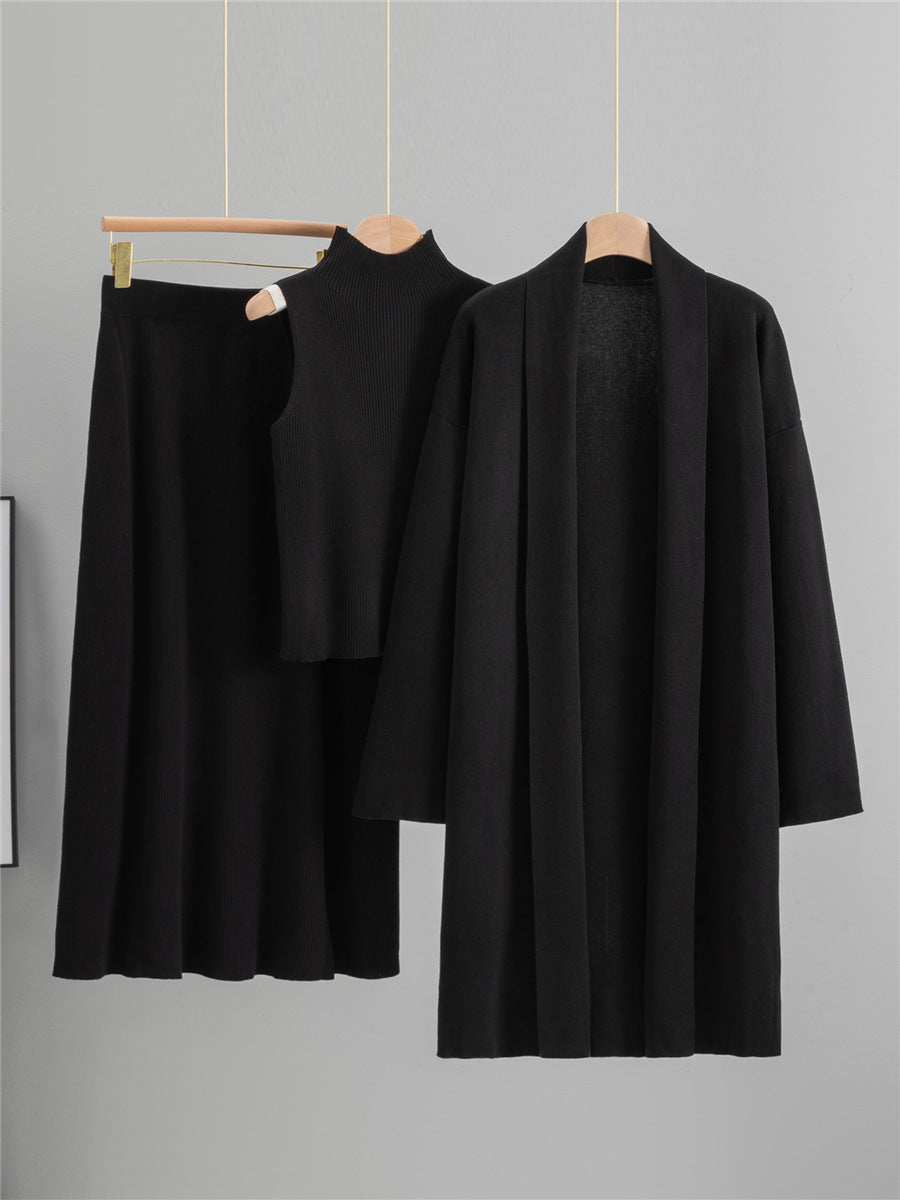 Casia Luxe Coord Skirt Set With Cape In Black