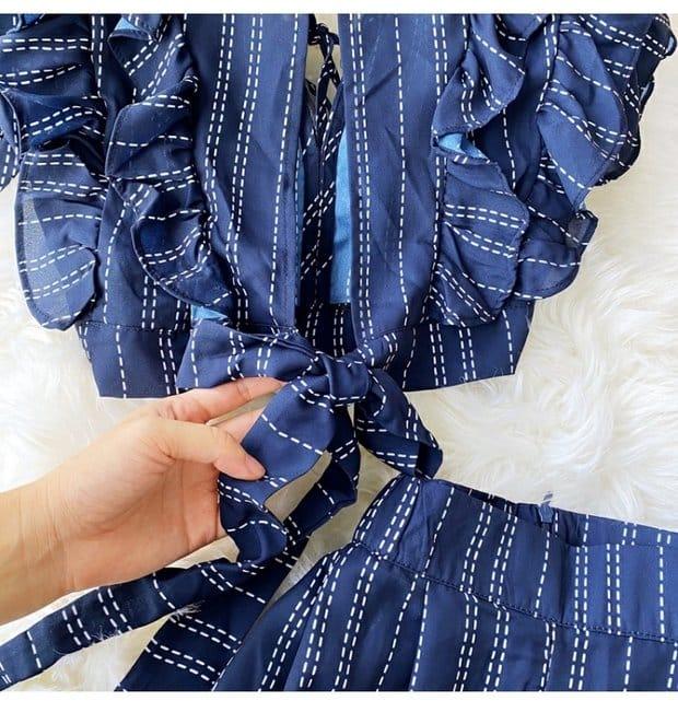 Dawson Breezy Coord Set In Navy Blue