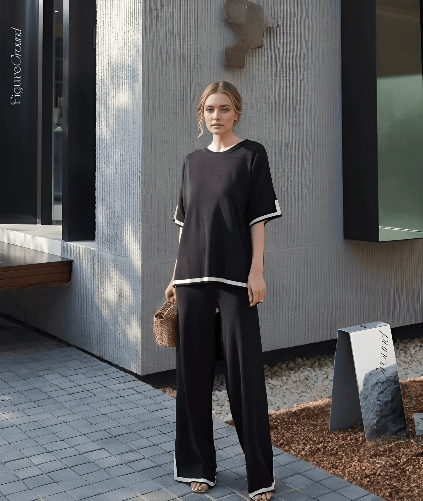 Flexxi Knitted Cotton Co-ord Set In Brown