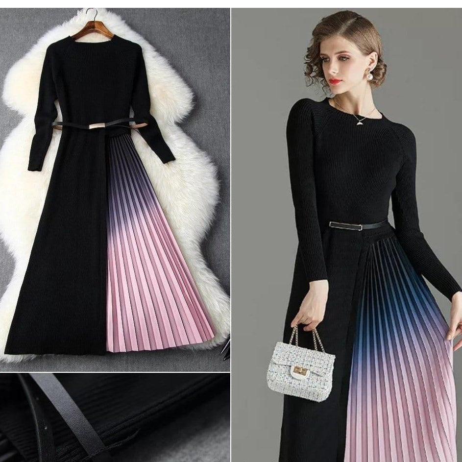Gradient Pleated Dress in Black