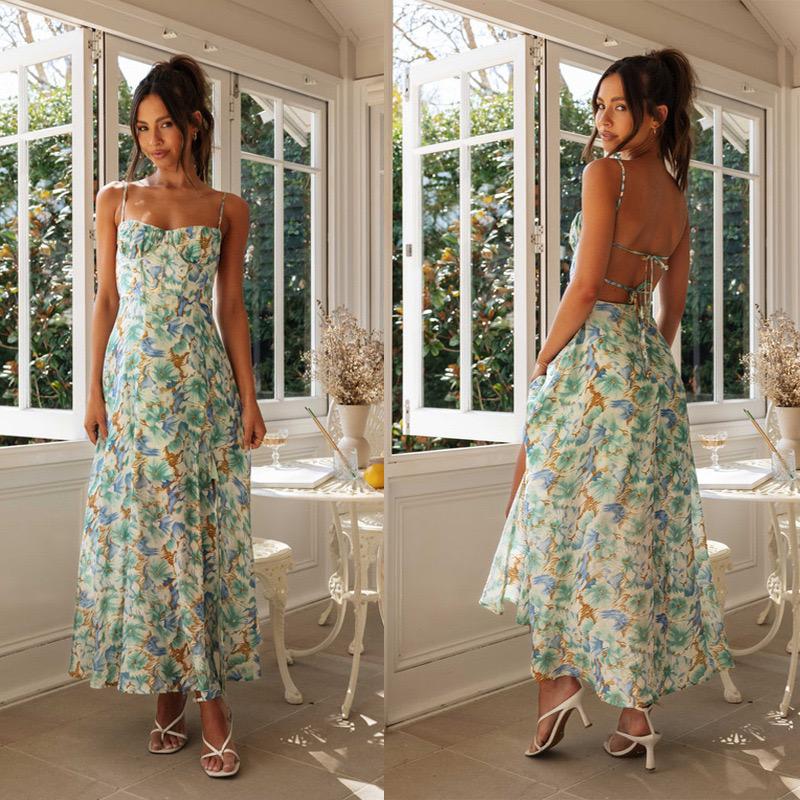 Debina Floral Summer Dress In Light Green