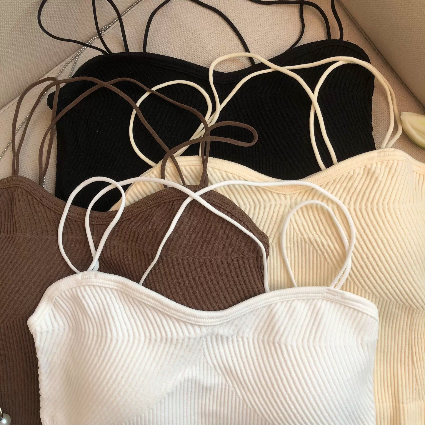 Leddo Tank Tops with Inbuilt Bra In Brown