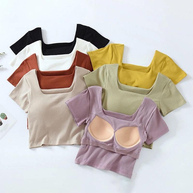 Levo Summer Tops with Inbuilt Bra In Olive