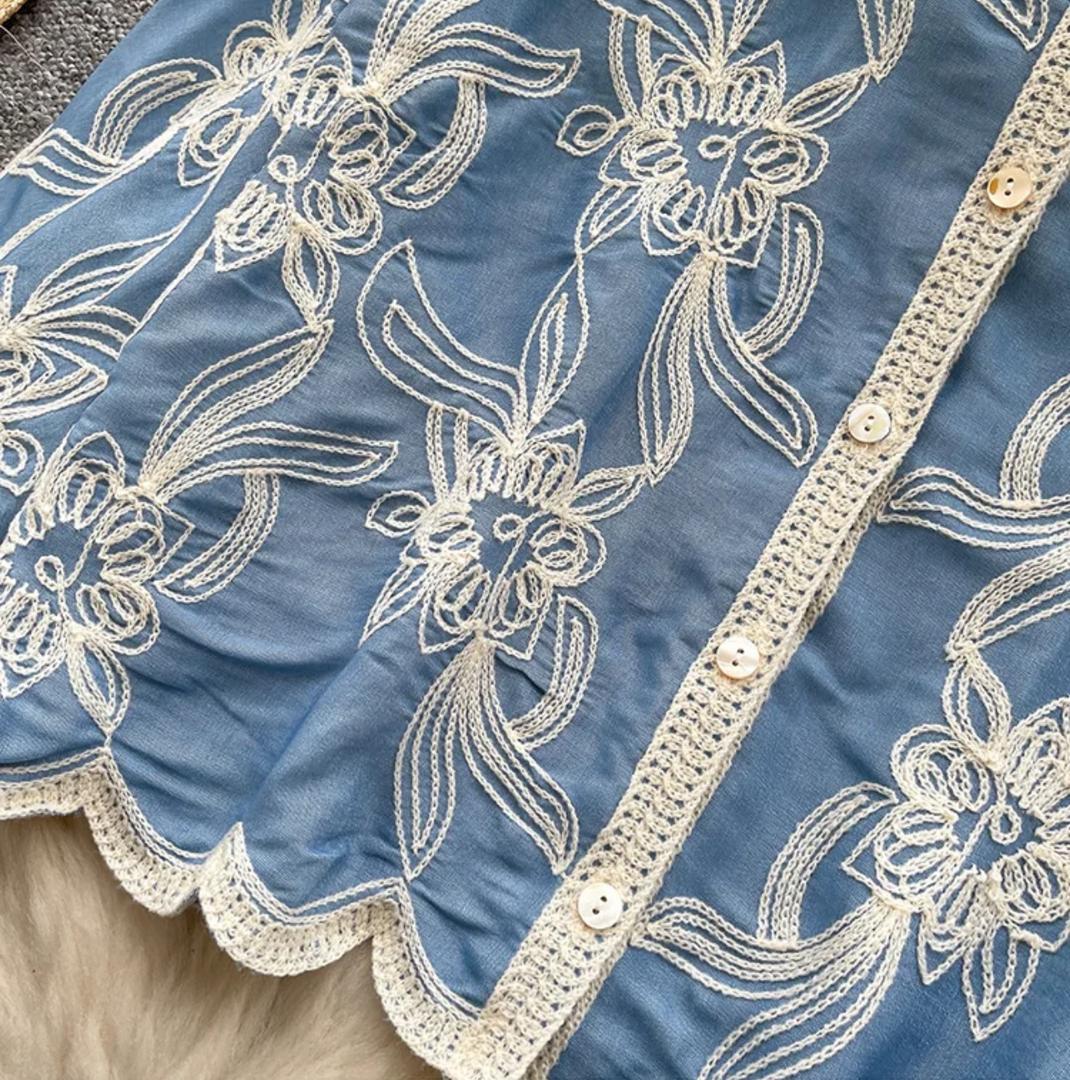 Zen Premium Embroidered Cotton Shirt In Blue