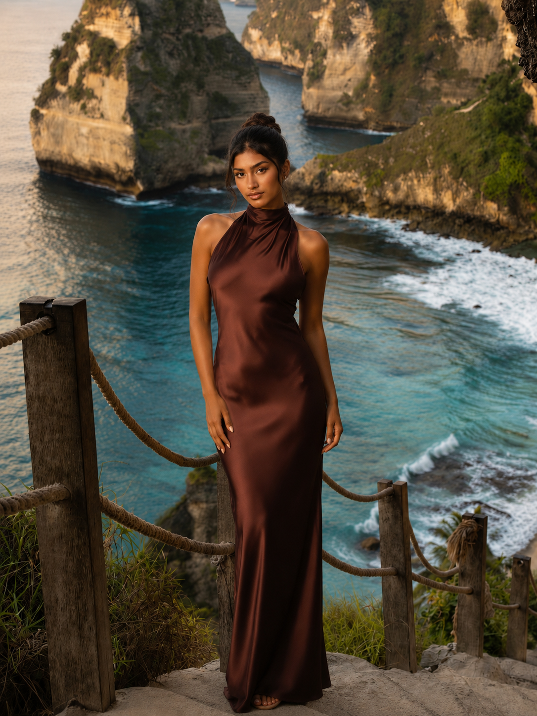 Rachel Halterneck Slit Maxi Dress