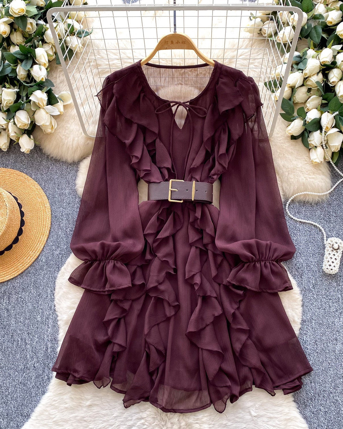 Kara Ruffle Mini Dress With Belt