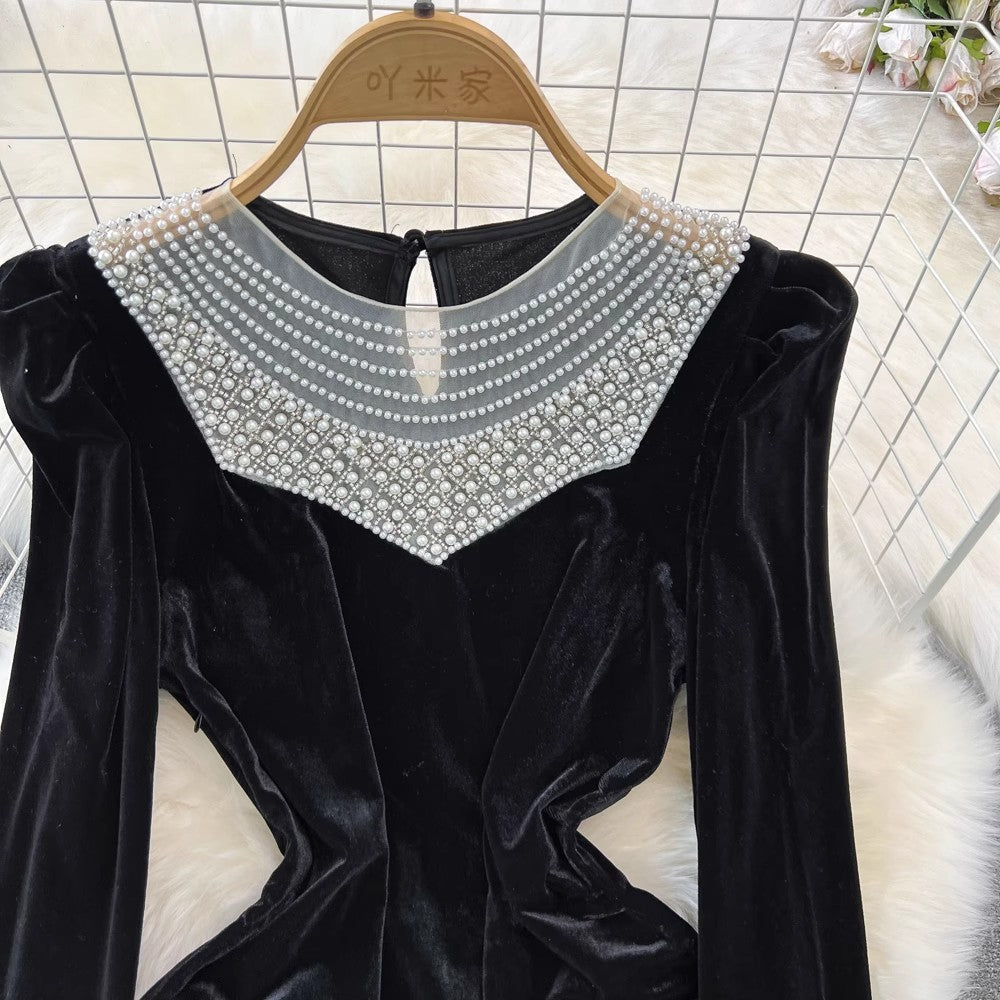 Milena Pearl Velvet Mini Dress