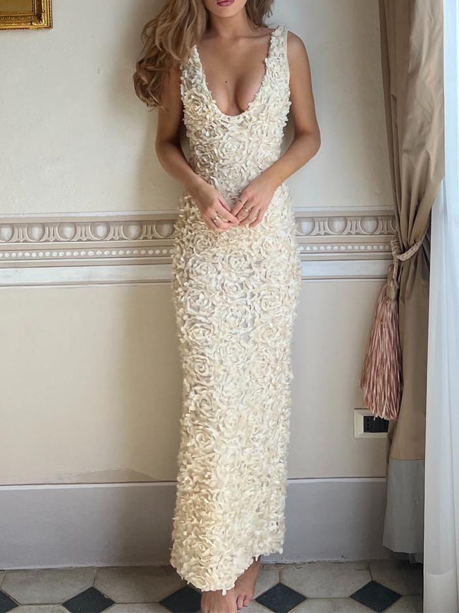 Cosmos Luxe 3D Floral Maxi Dress