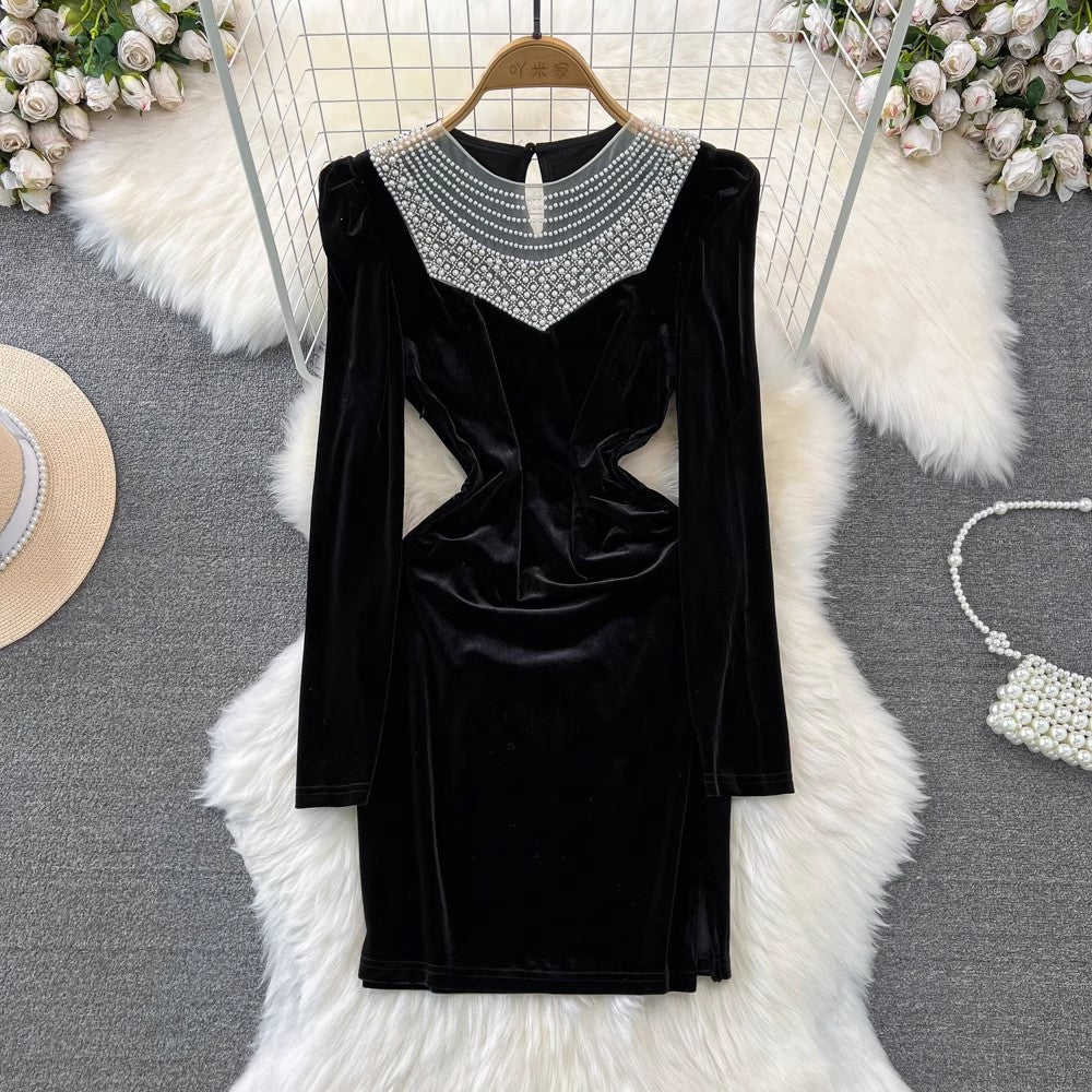 Milena Pearl Velvet Mini Dress