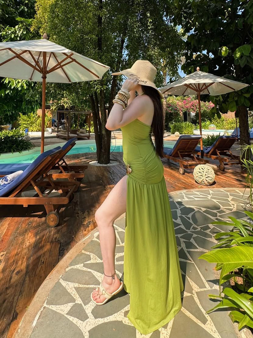 Serafina Luxe Slit Cut Maxi Dress In Green