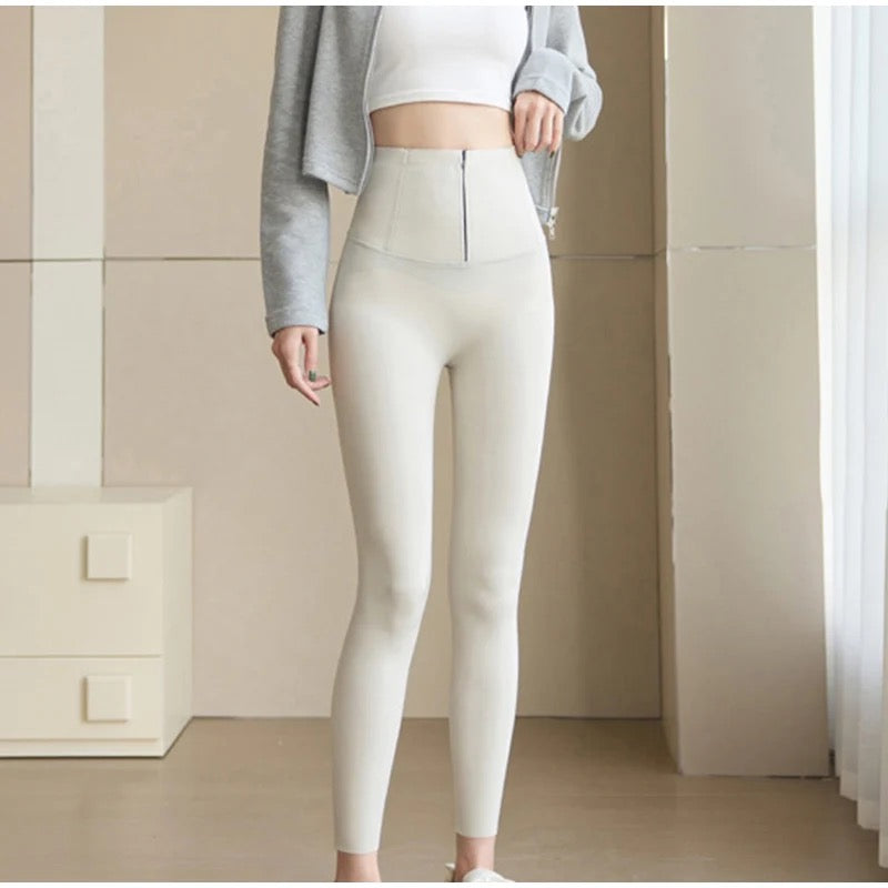 Martha Slimming Premium Fleece Leggings with Buttons In Grey