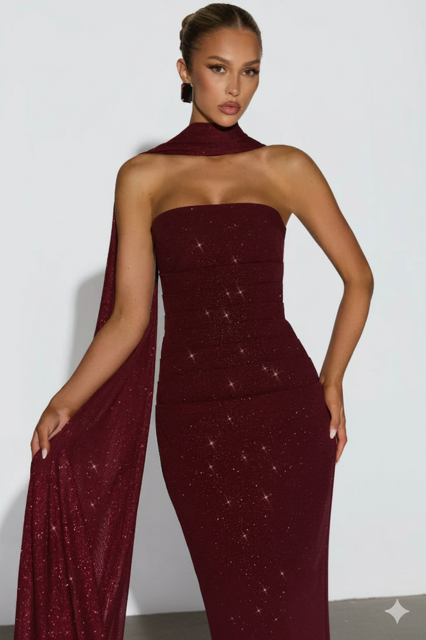 Marisa Shimmer Maxi Dress With Scarf