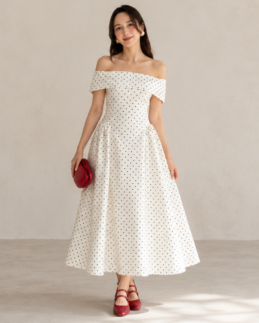 Giulia Drop Waist Polka Midi Dress