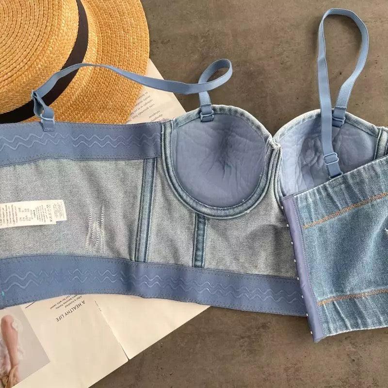 Aster Denim Bustier In Blue