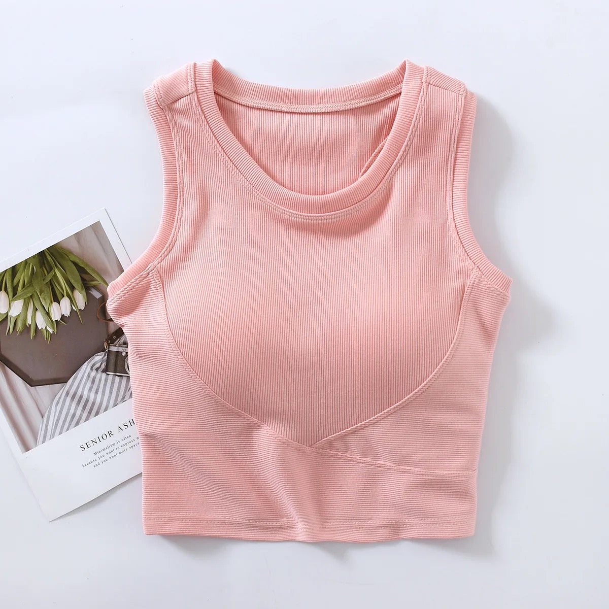 Baco Tank Tops with Inbuilt Bra In Pink
