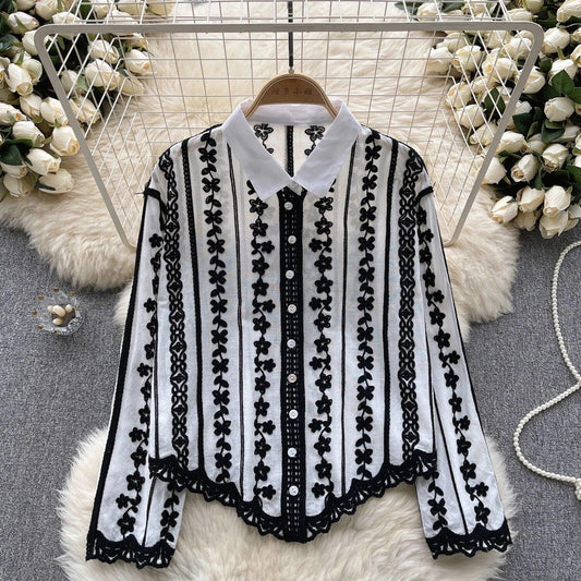 Coya Embroidered Cotton Shirt In Black