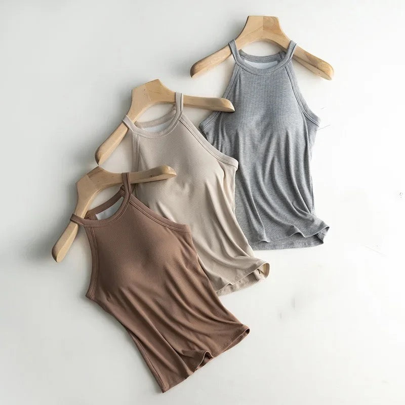 Dia Tank Tops with Inbuilt Bra In White