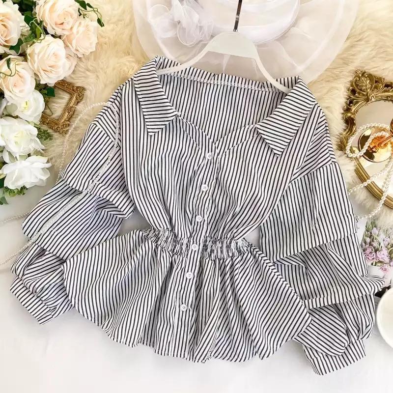 Donna Striped Blouse In Black
