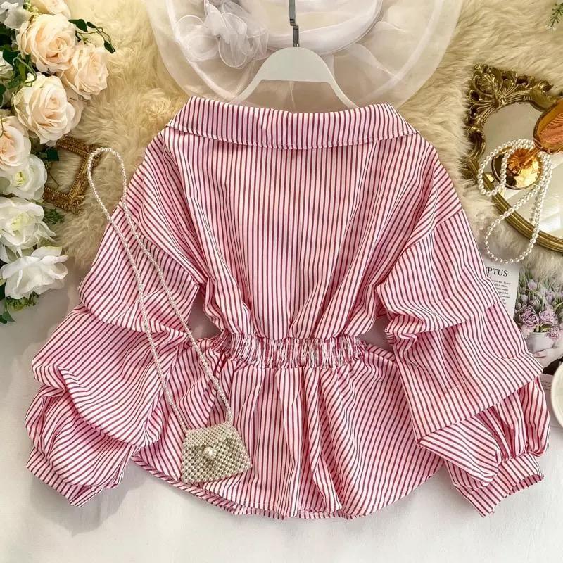 Donna Striped Blouse In Red