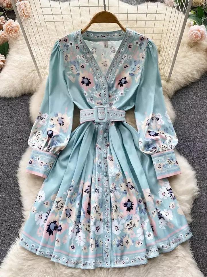 Evord Vintage Dress In Blue