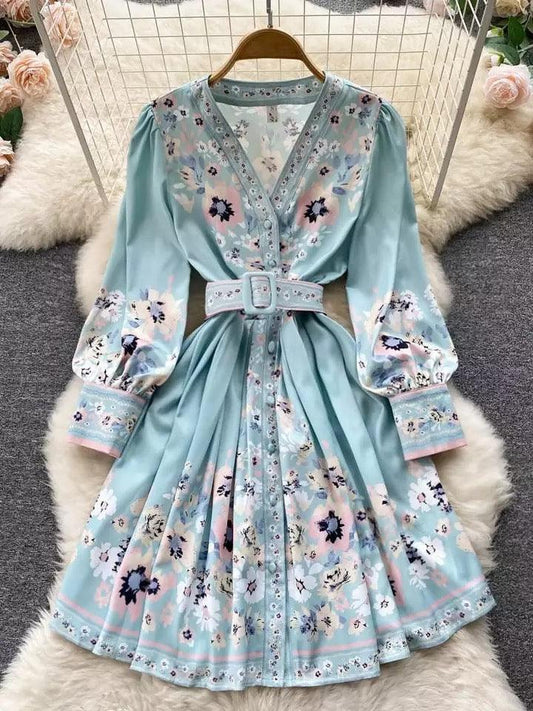 Evord Vintage Dress In Blue