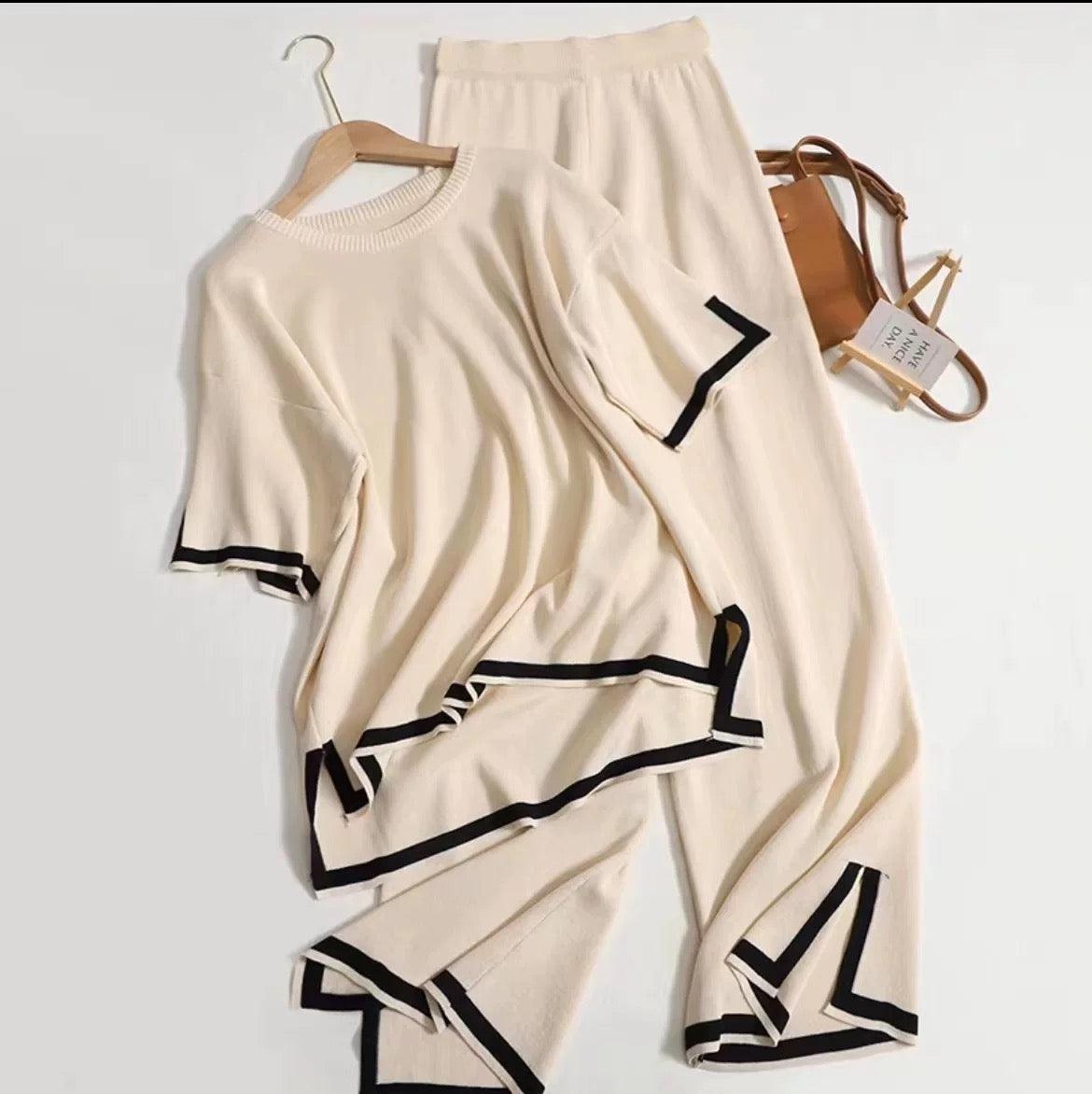 Flexxi Knitted Cotton Co-ord Set In Brown