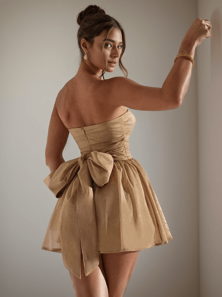 Galliana Strapless Mesh Dress In Beige