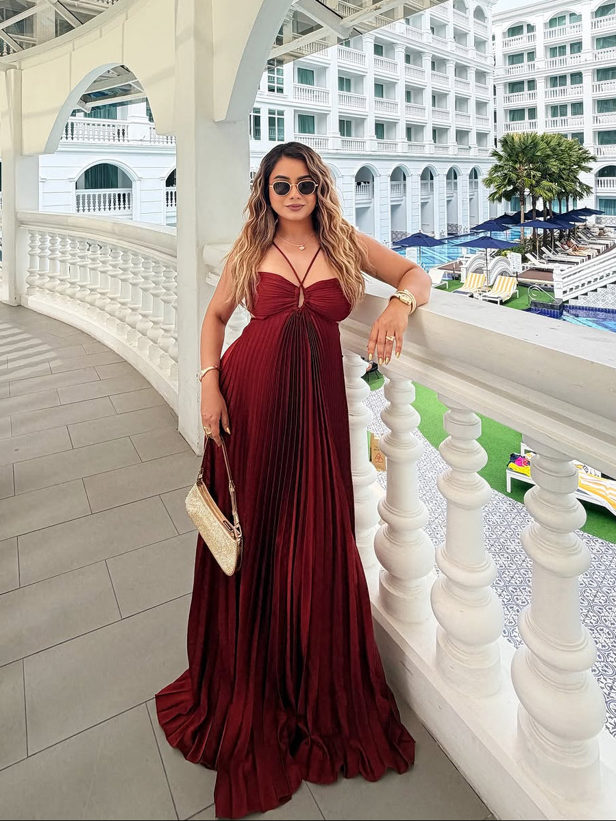 Hay Luxe Pleated Flowy Maxi Dress