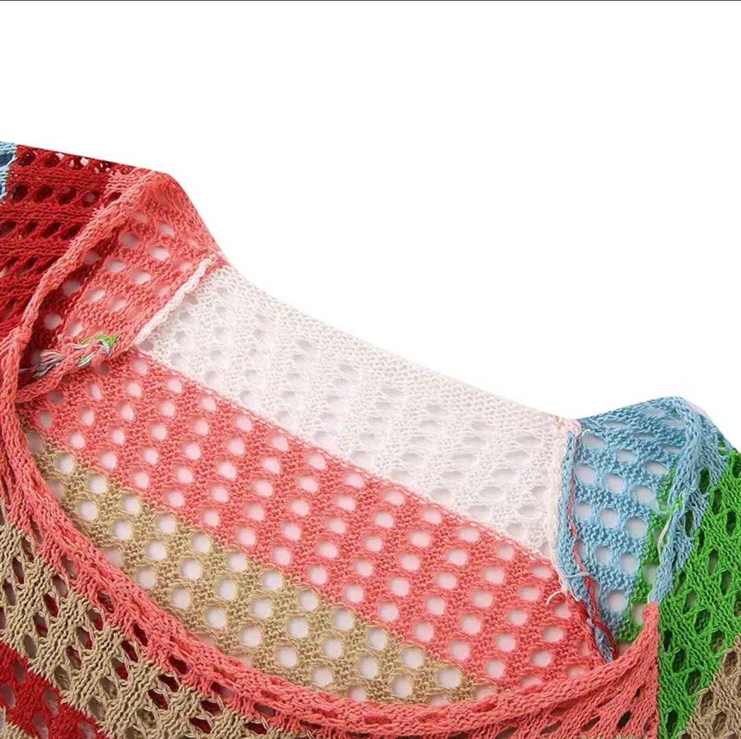 Pamela Crochet Holiday Soft Dress In Multicolor