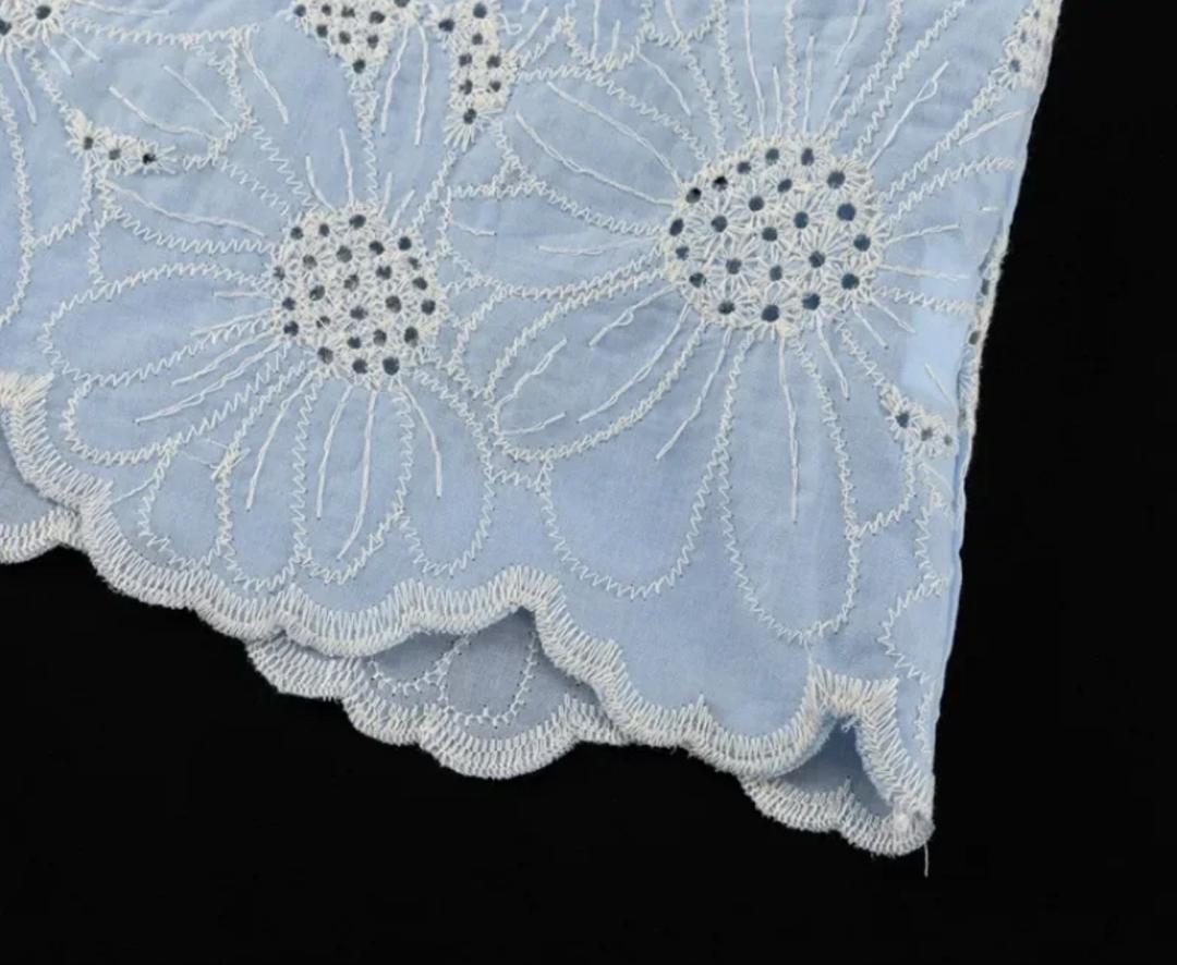 Coral Eyelet  Summer Top In Blue