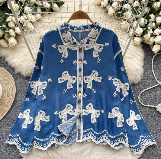 Rory Premium Embroidered Cotton Shirts In Sky Blue