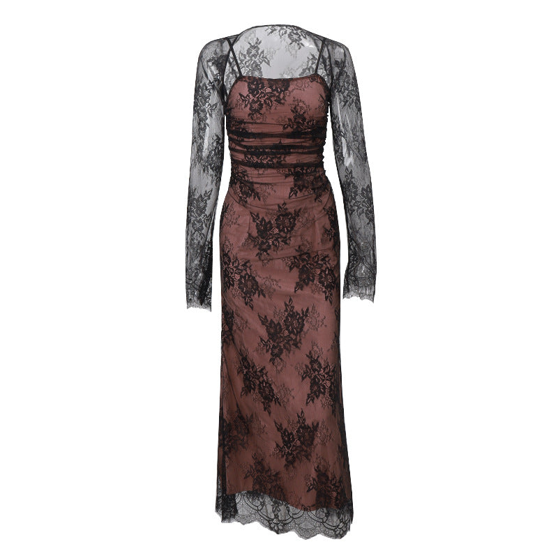 Oree Statement Bodycon Lace Dress In Black