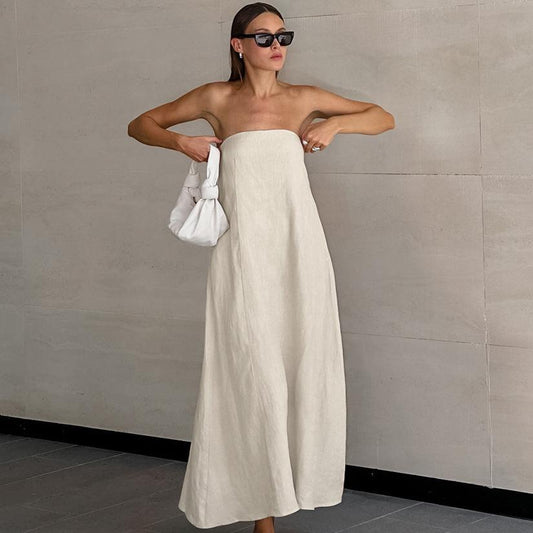Maisie Offshoulder Holiday Tube Dress In Beige