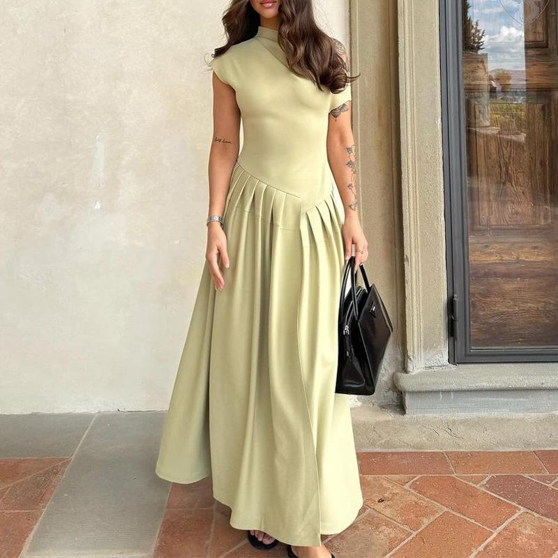 Sereia Statement Pleated Holiday Dress In Pista Green