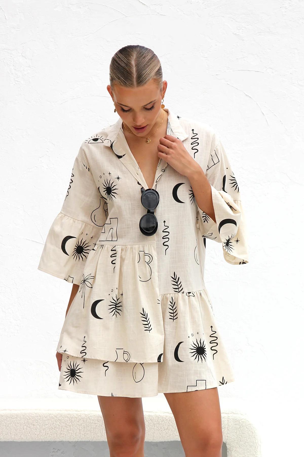 Rubeya Breezy Summer Dress In Off White