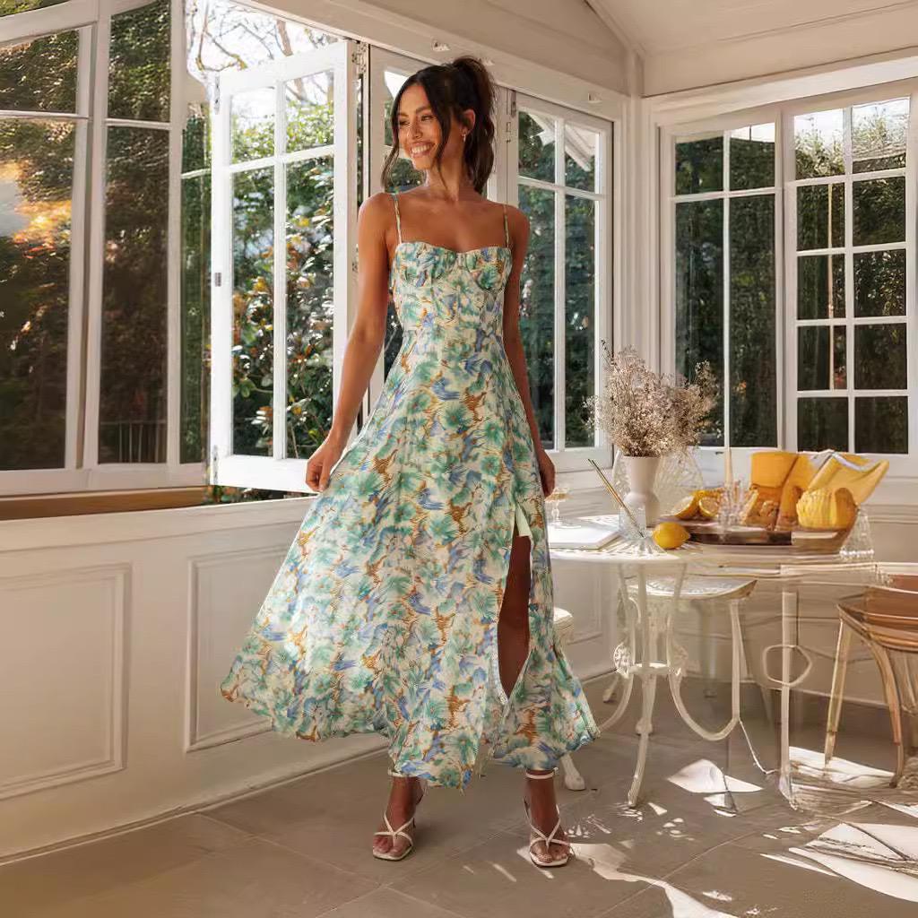 Debina Floral Summer Dress In Light Green