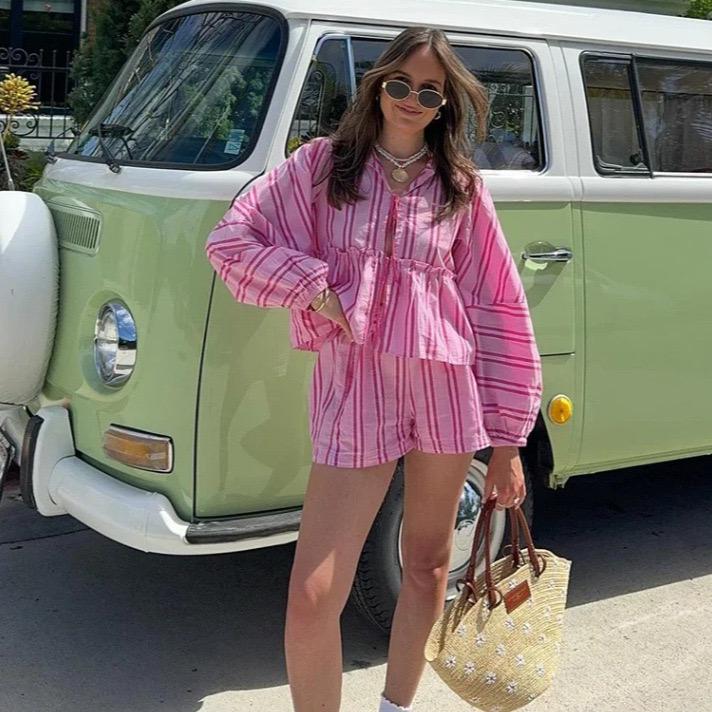 Lumina Striped Summer Coord In Pink
