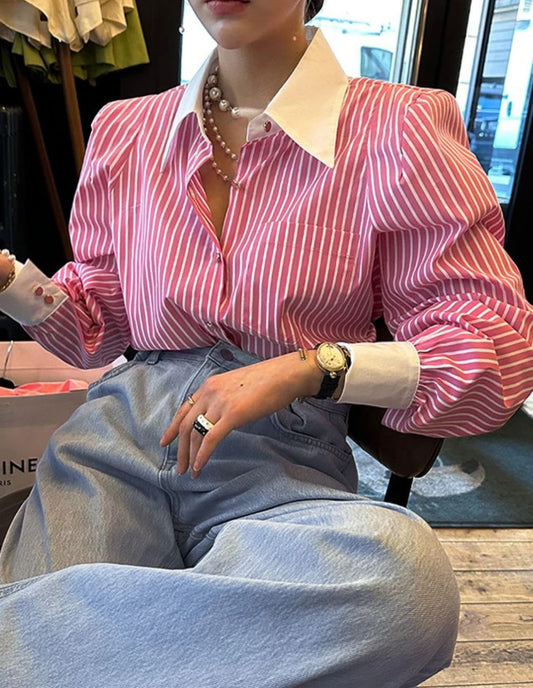 Romello Striped Formal Shirt In Pink