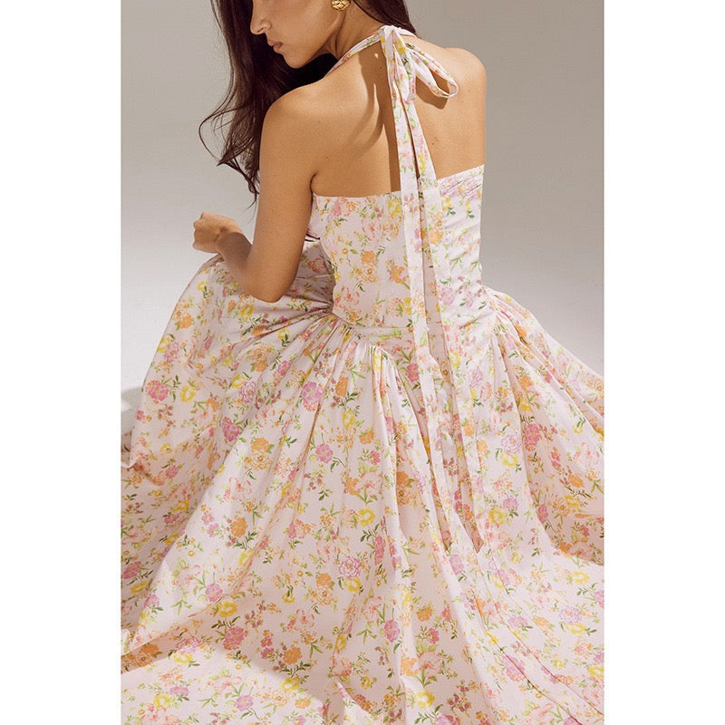 Begonia Floral Midi Dress In Peach