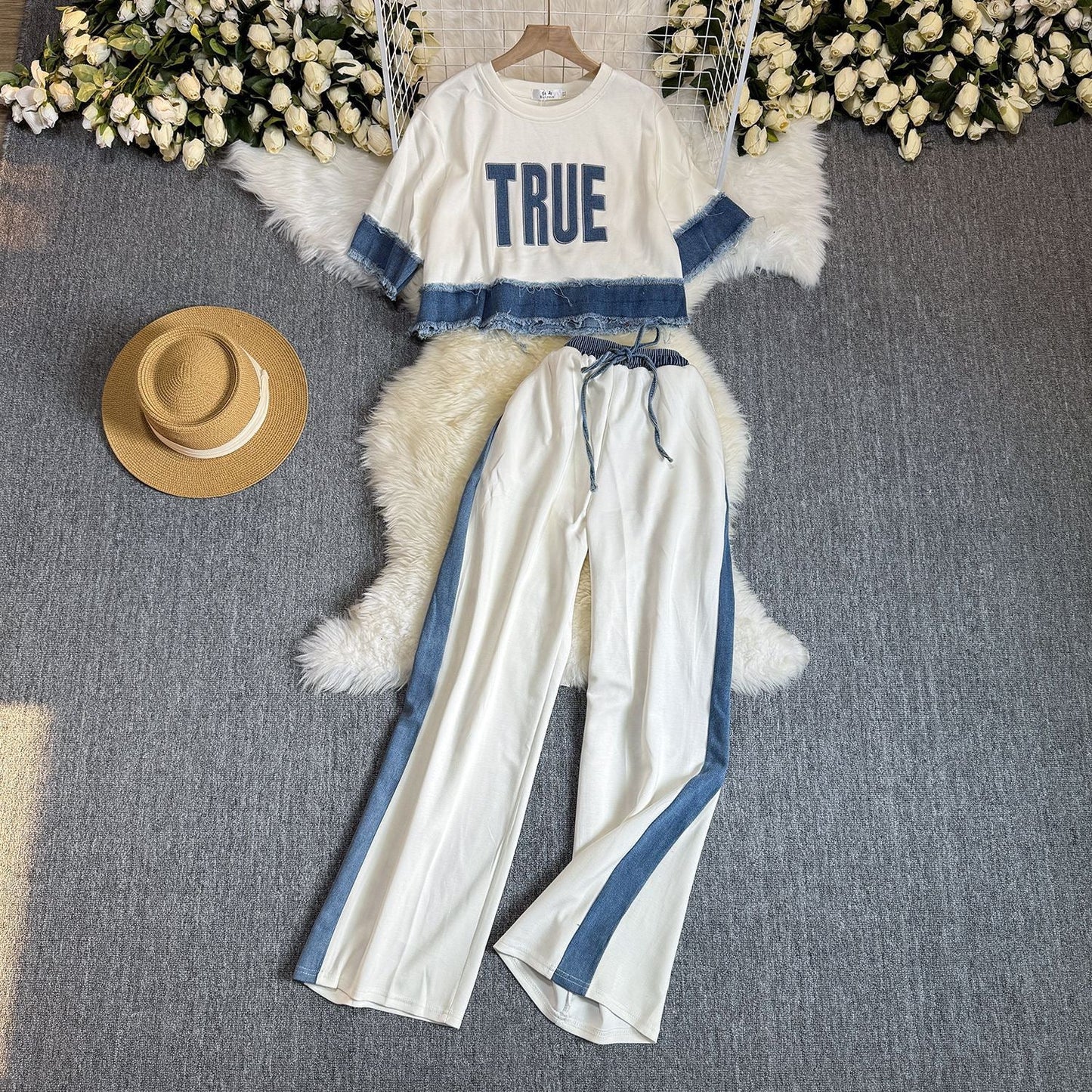 Noemi Knitted Soft Denim Co-ord Set In White