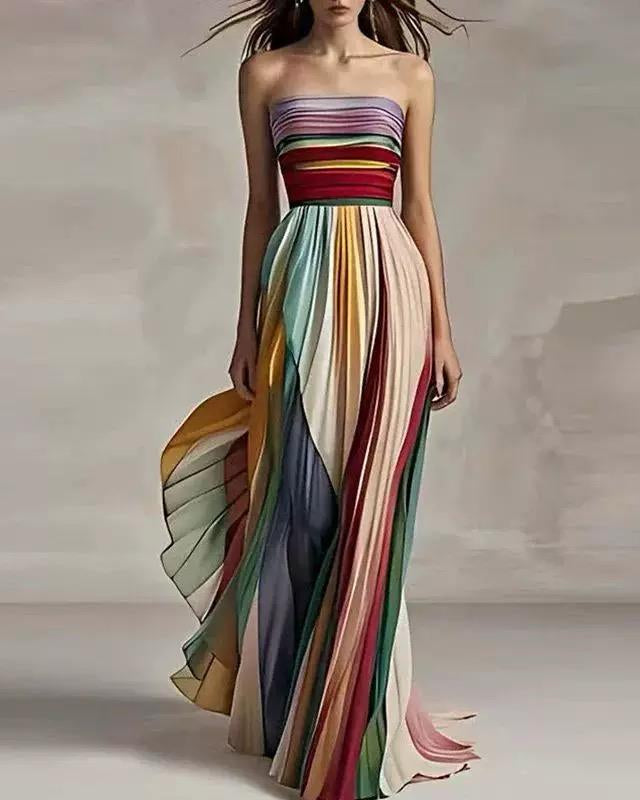 Mulberry Offshoulder Pleated Maxi Dress In Multicolor