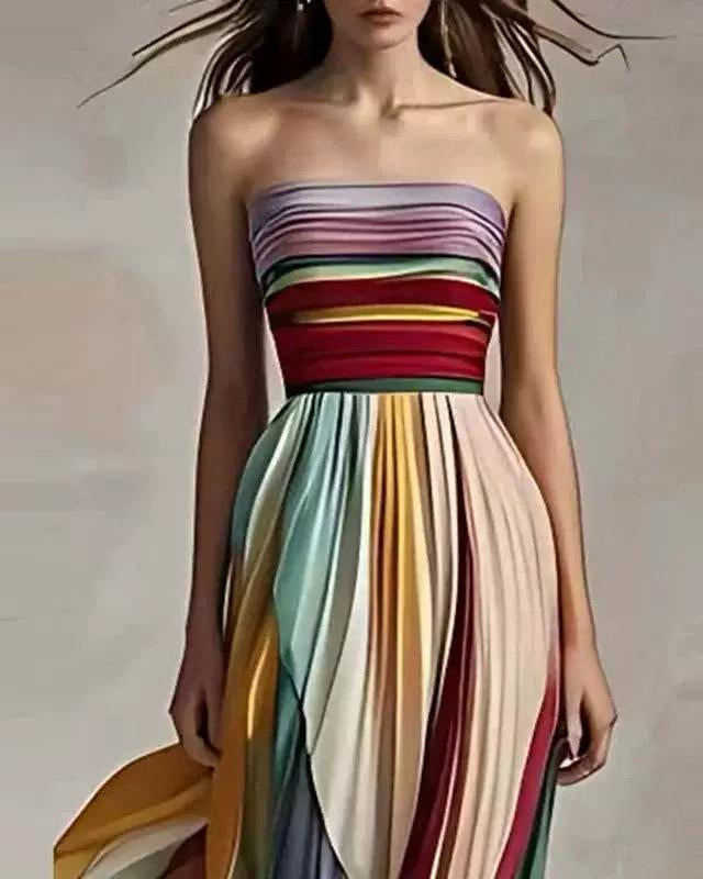 Mulberry Offshoulder Pleated Maxi Dress In Multicolor
