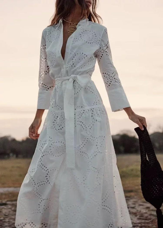 Filly Cotton Eyelet Summer Midi Dress In White