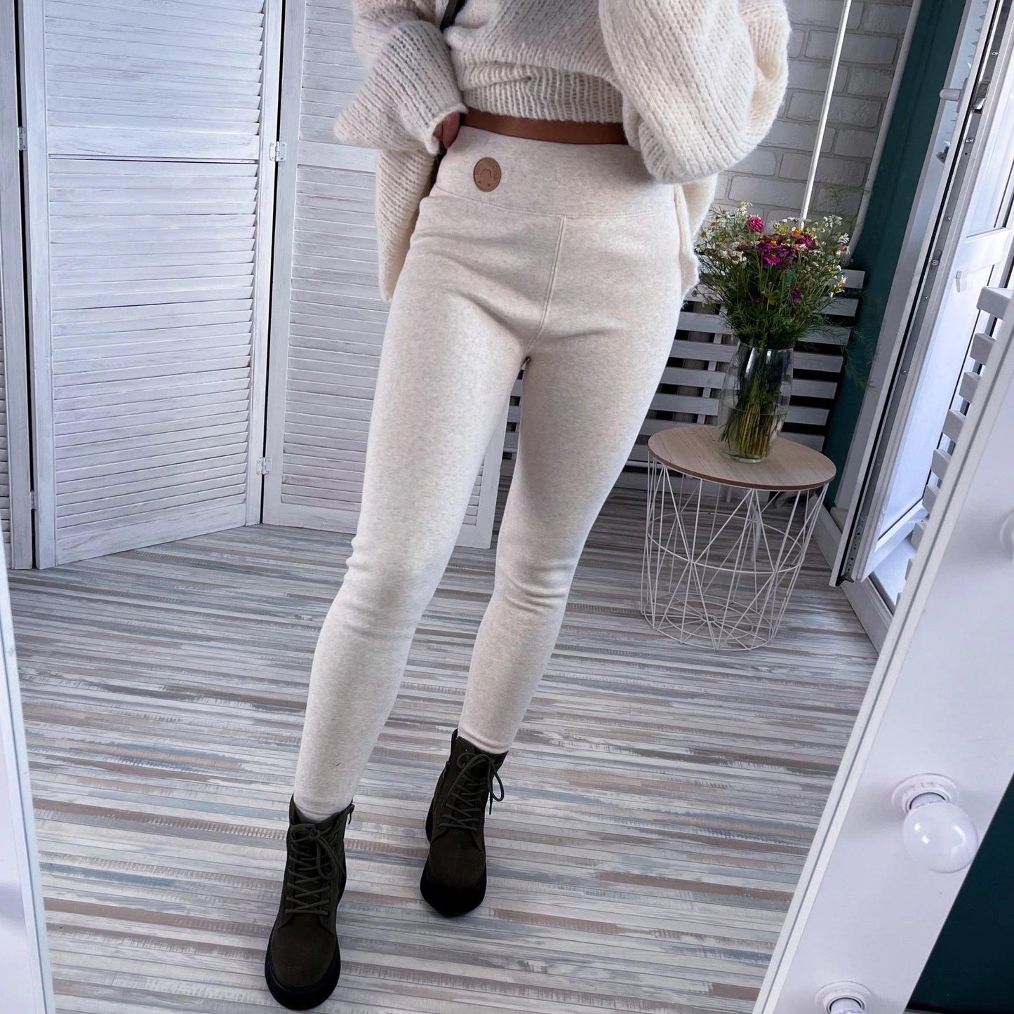 Jenny Slimming Premium Fleece Leggings In Beige