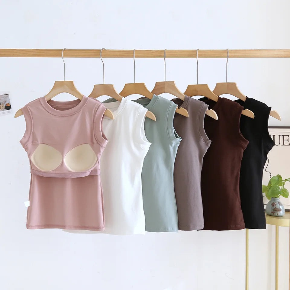 Joyce Tank Tops with Inbuilt Bra In Brown