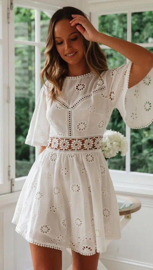 Lamaica Eyelet Cotton Dress In White