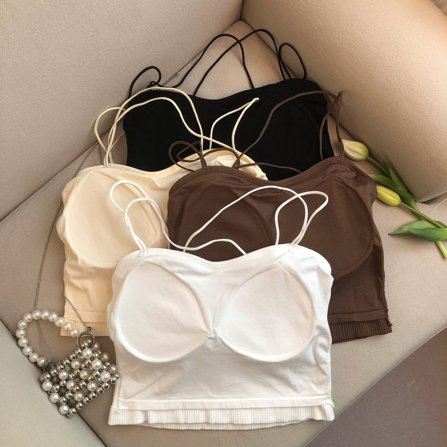 Leddo Tank Tops with Inbuilt Bra In Brown