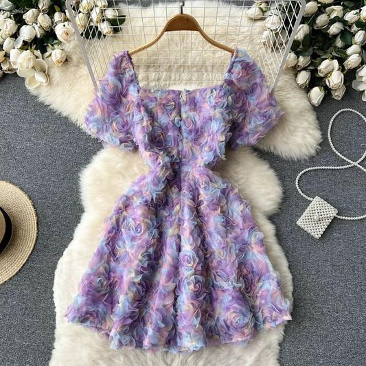 Lexis 3D Floral Dress In Lilac