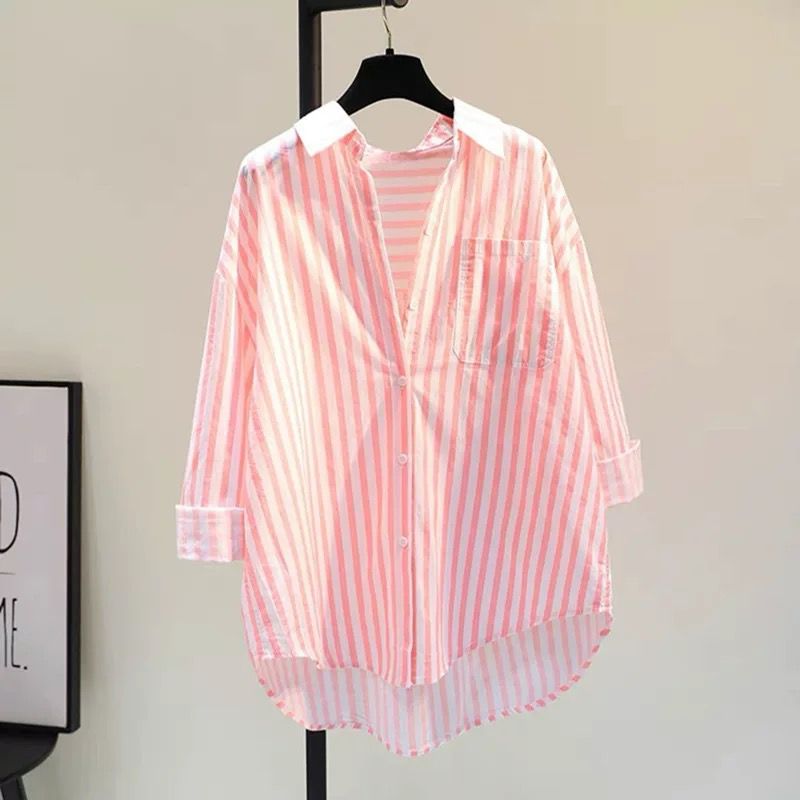 Lotus Striped Summer Oversized Shirt In Green