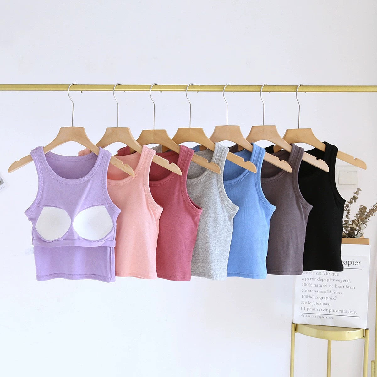 Luked Tank Tops with Inbuilt Bra In Peach